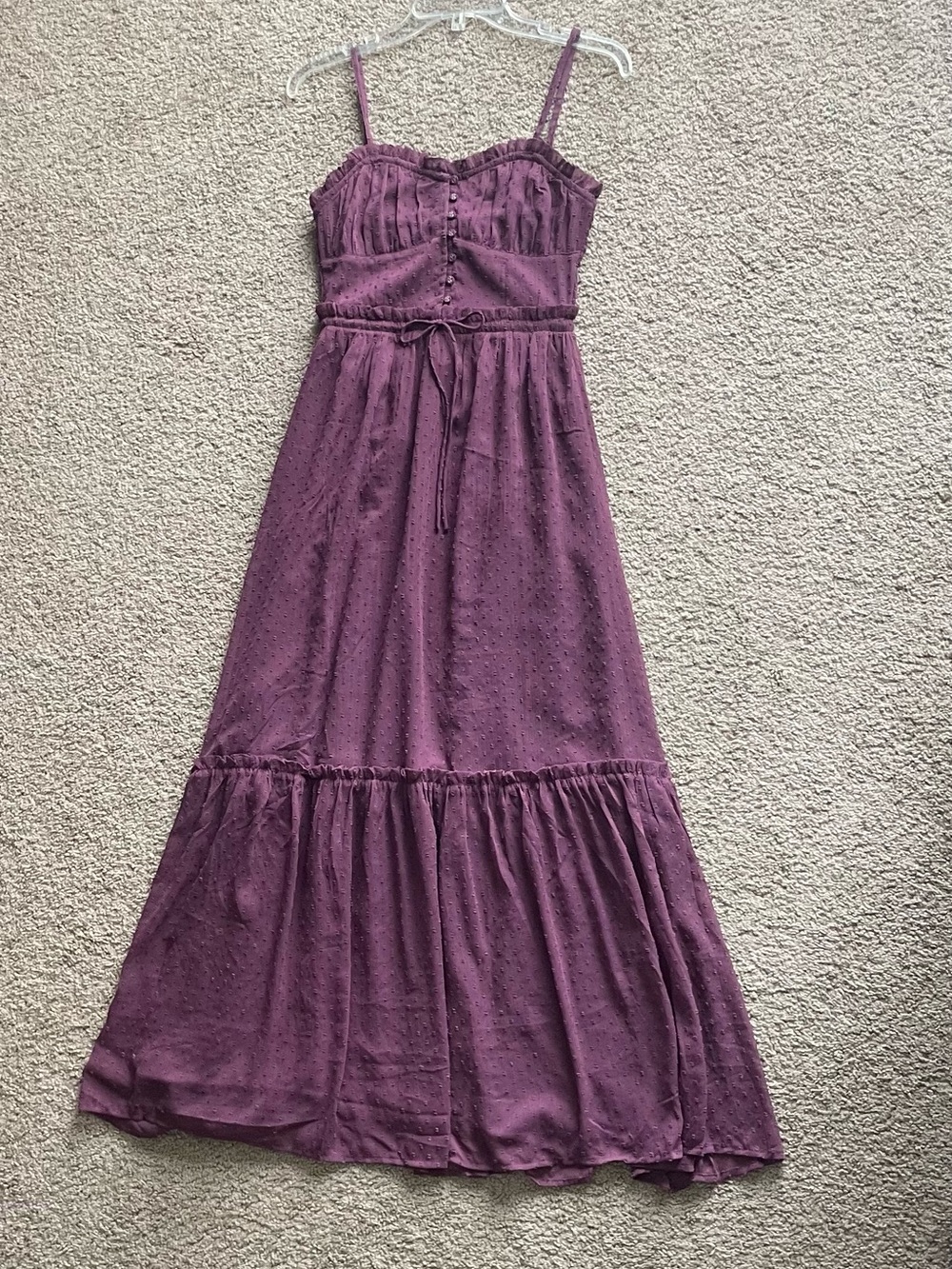Patrons of Peace Maroon Swiss Dot Maxi Flowy Cottagecore Boho Prairie Dress